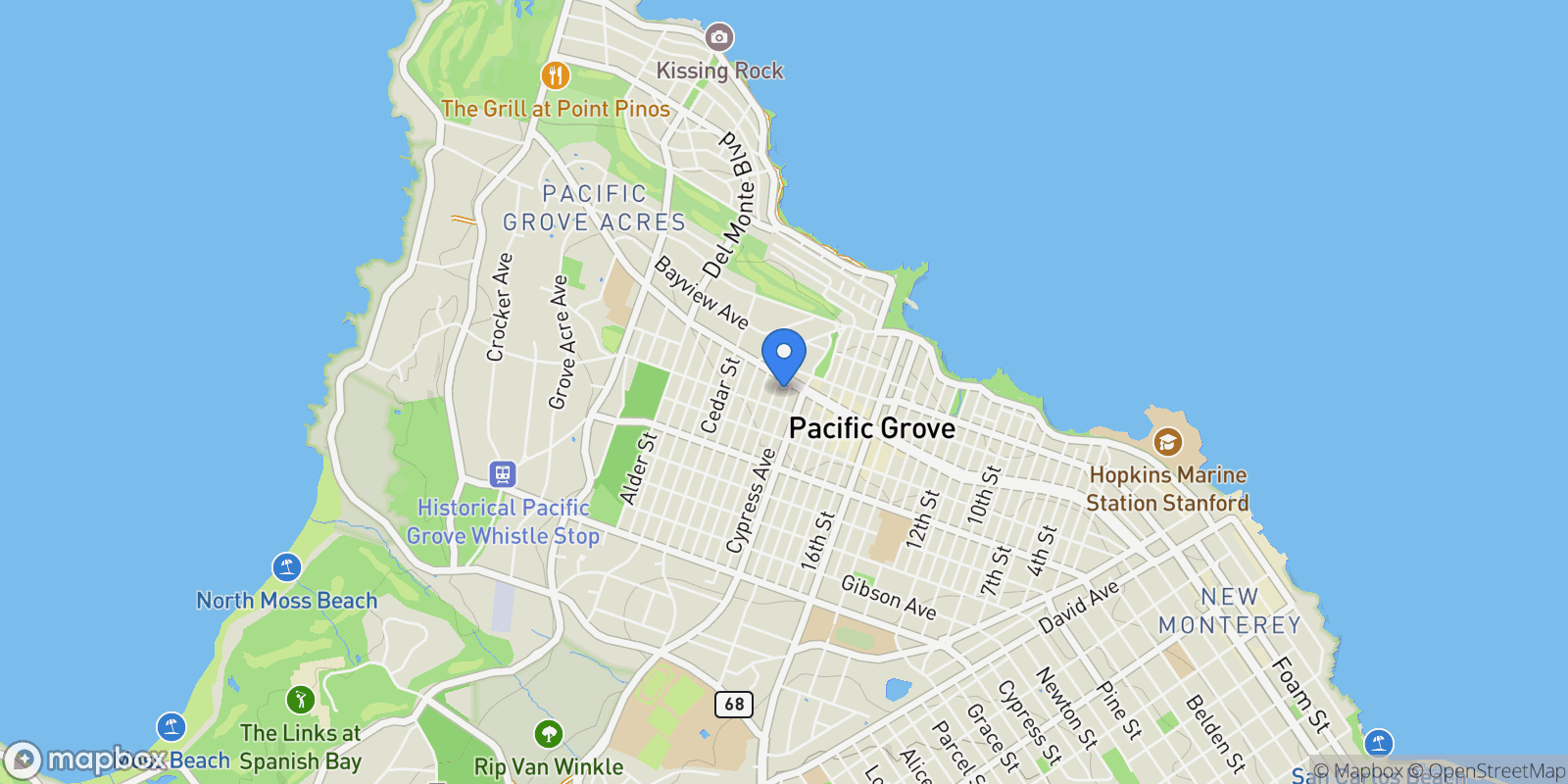 Map showing 206 Cypress Avenue, Pacific Grove, CA 93950, Pacific Grove, California, United States.
