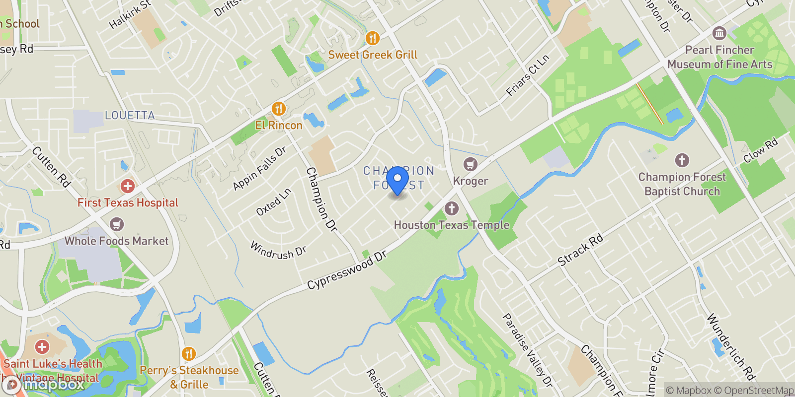 Map showing 8719 Chelmsford Lane, Spring, TX 77379, Spring, Texas, United States.