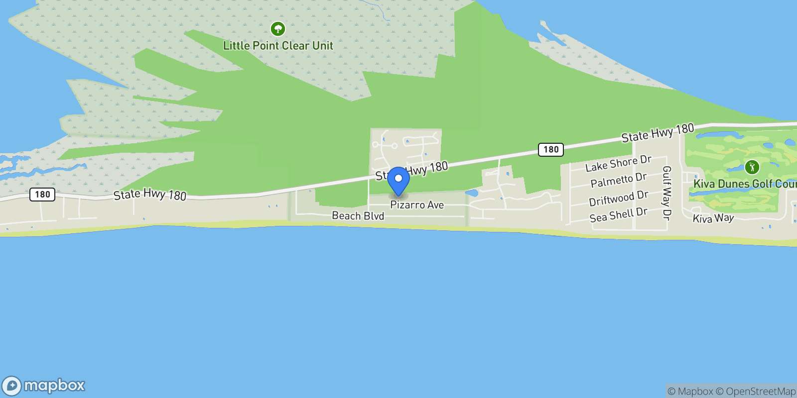 Map showing 5655 Pizarro Avenue, Gulf Shores, AL 36542, Gulf Shores, Alabama, United States.