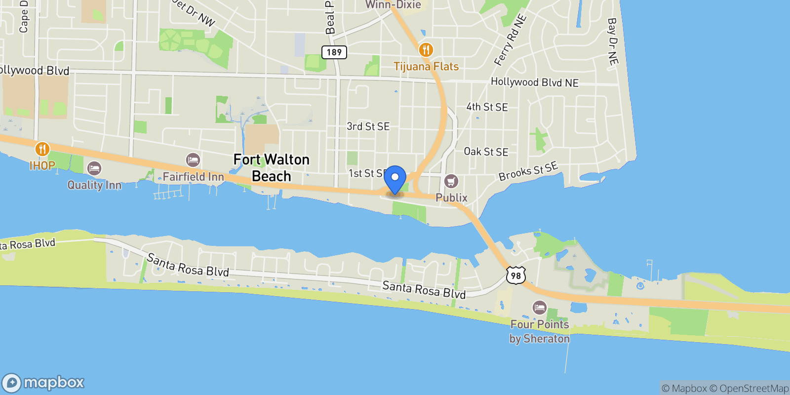 Map showing 124 Miracle Strip Pkwy #1301, Ft Walton Beach, FL 32548, Wright, Florida, United States.