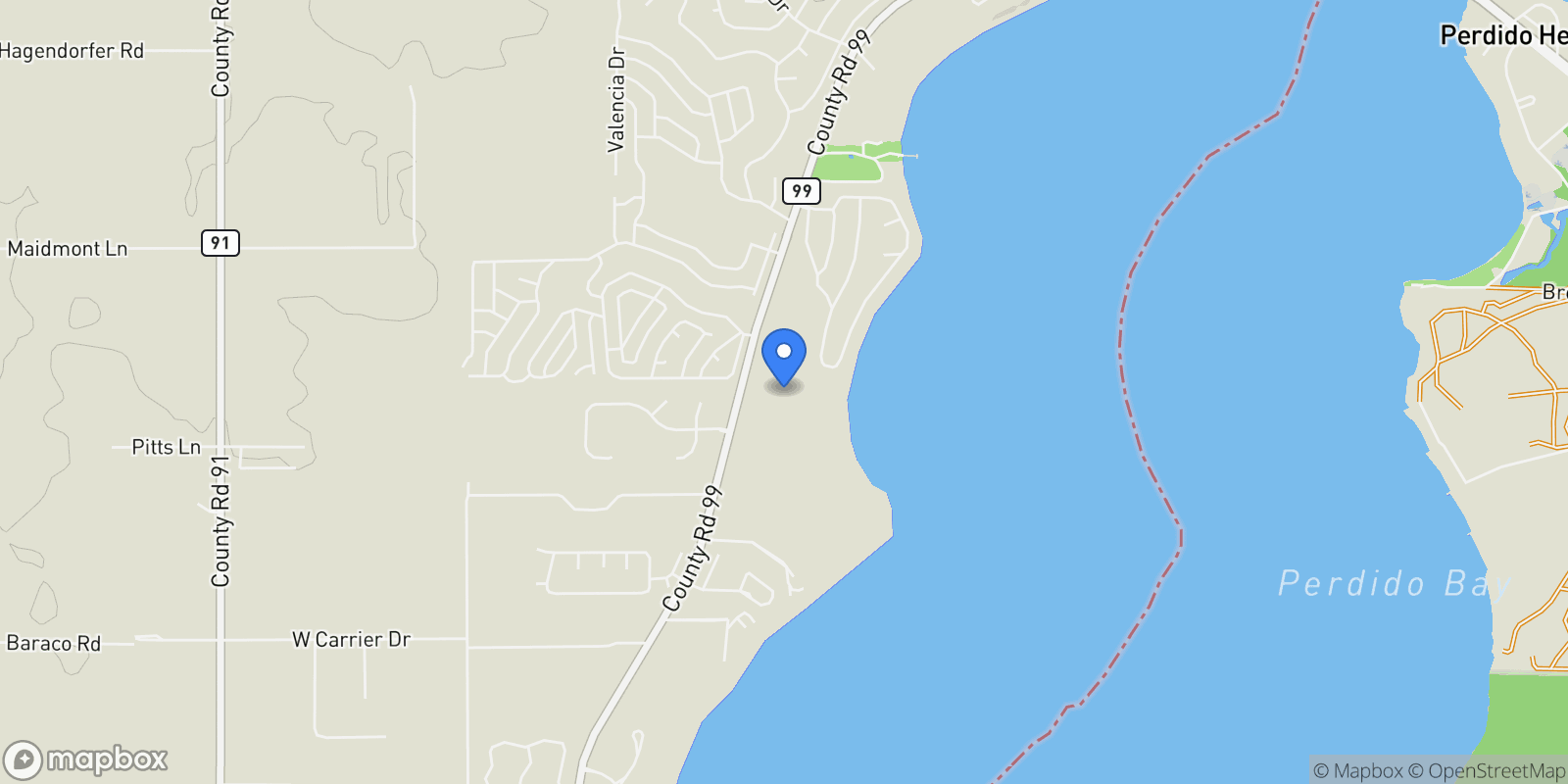 Map showing 11080 County Road 99, Lillian, AL 36549, Lillian, Alabama, United States.