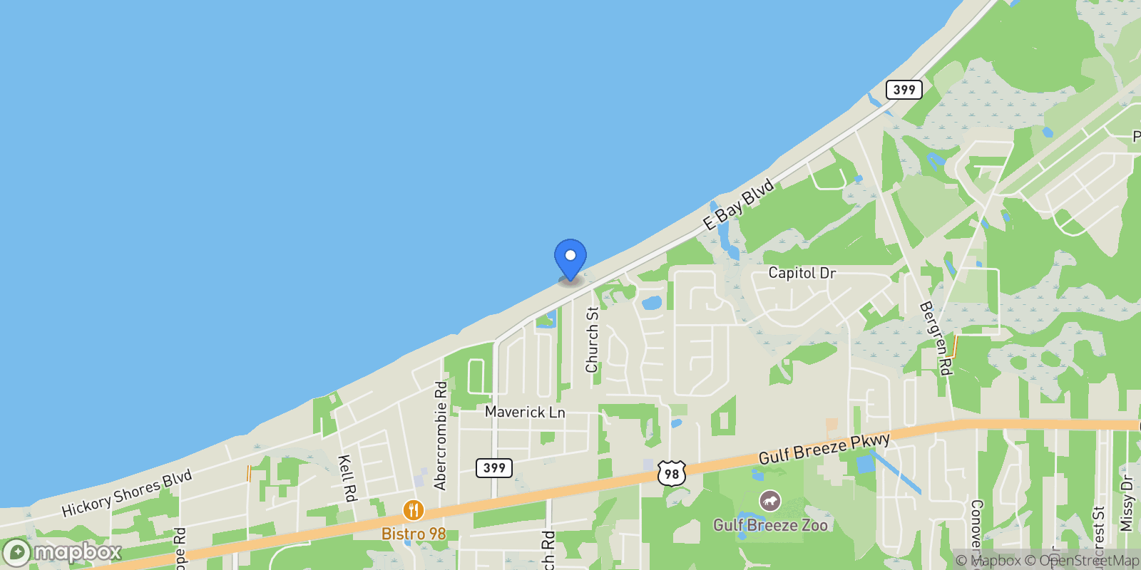 Map showing 5640 East Bay Boulevard, Gulf Breeze, FL 32563, Gulf Breeze, Florida, United States.