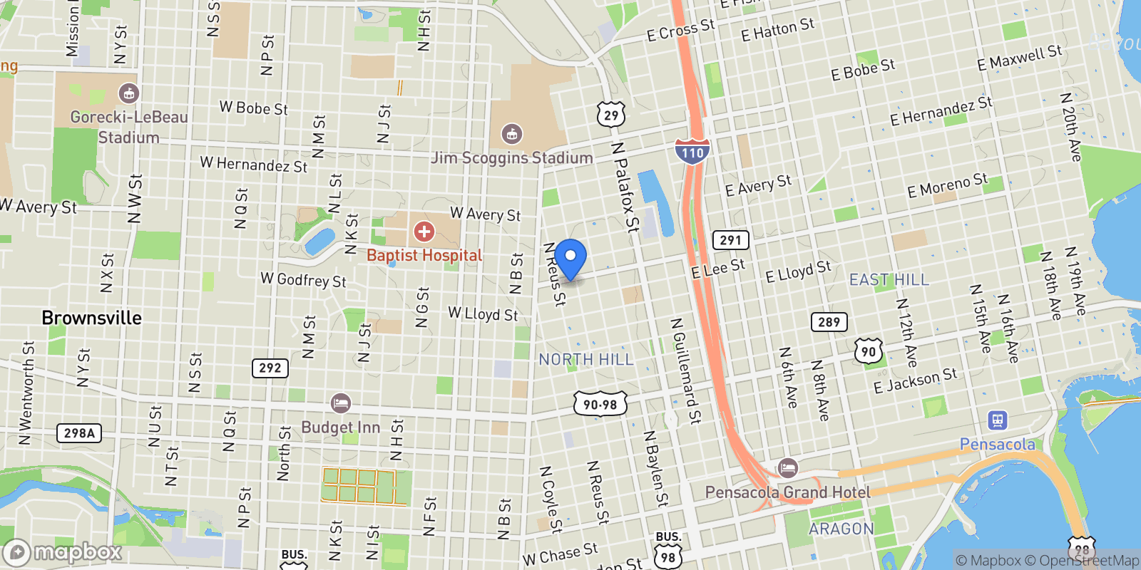Map showing 1415 N Barcelona, Pensacola, FL 32501, Pensacola, Florida, United States.
