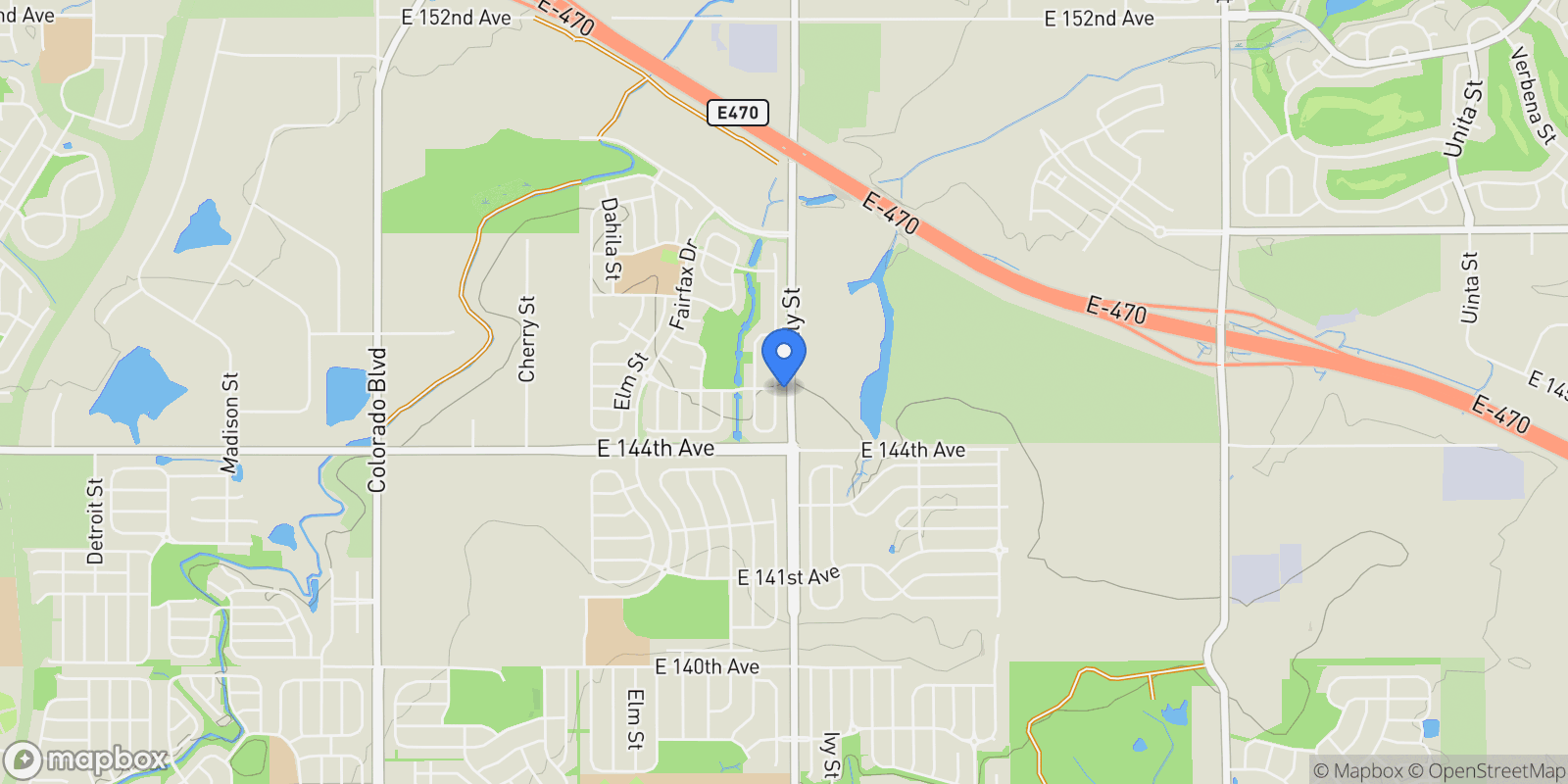 Map showing 14480 Hudson Street, Thornton, CO 80602, Brighton, Colorado, United States.