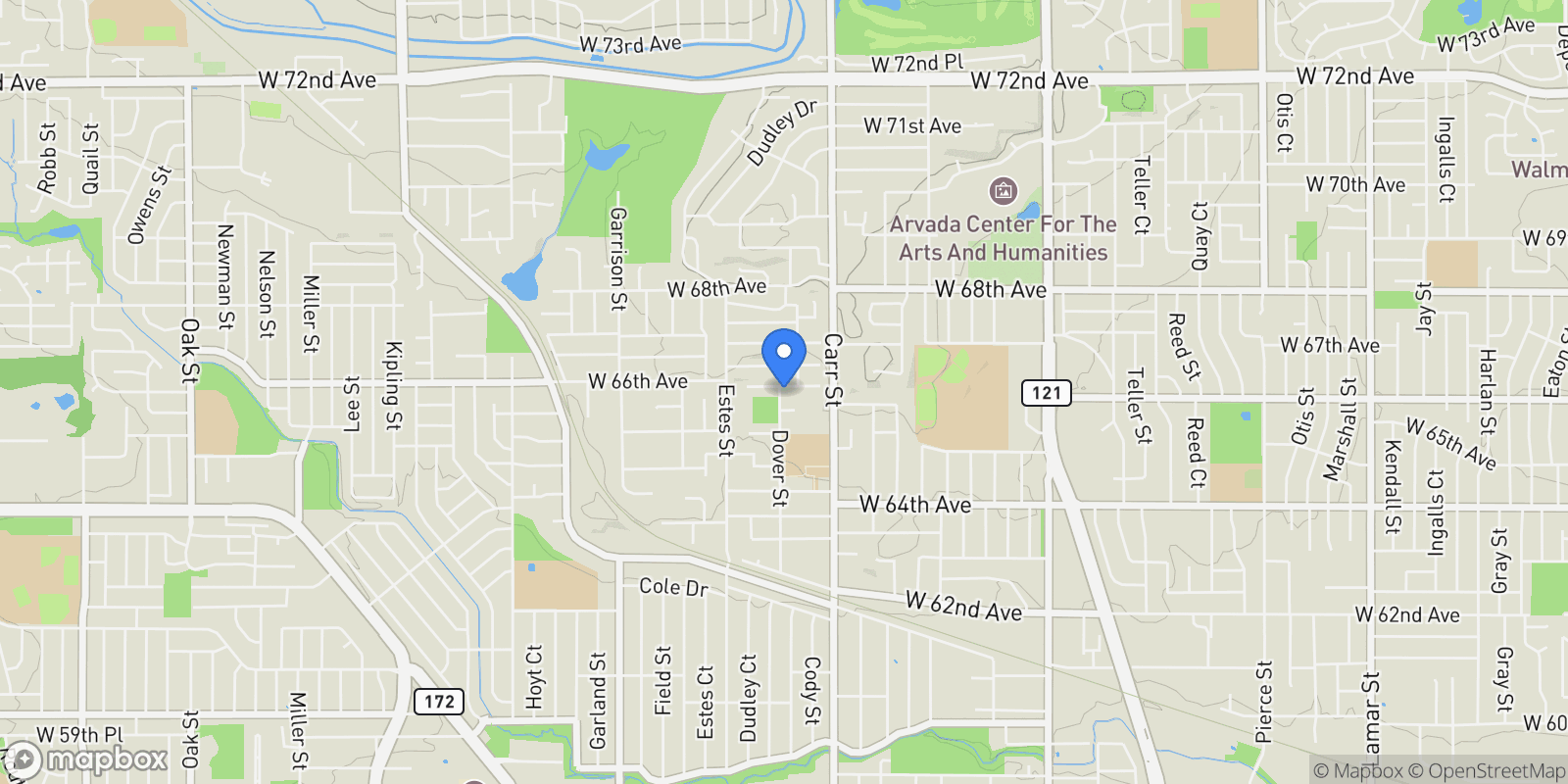 Map showing 8596 W 66th Place, Arvada, CO 80004, Arvada, Colorado, United States.