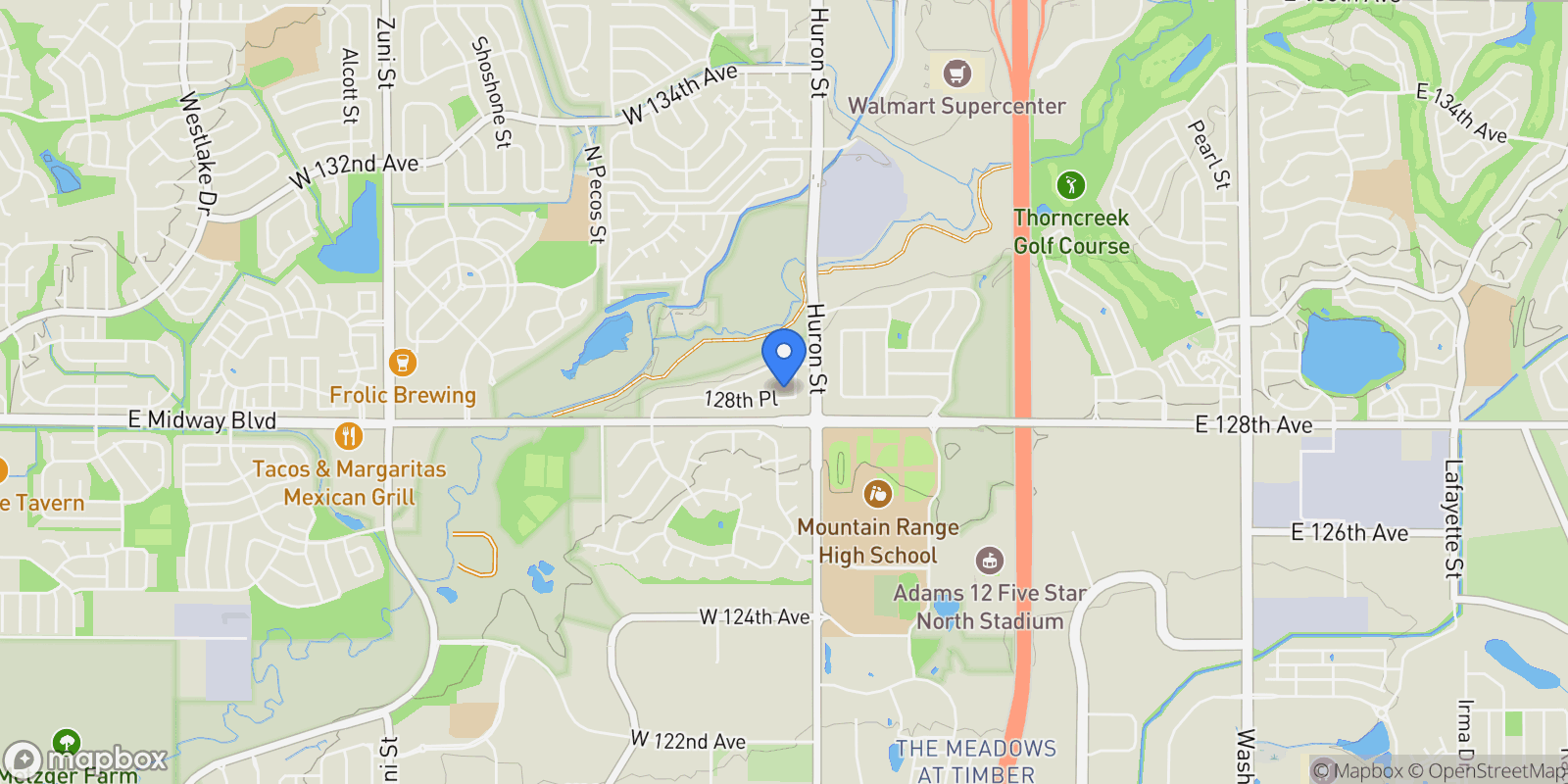 Map showing 811 W 128th Place, Westminster, CO 80234, Thornton, Colorado, United States.