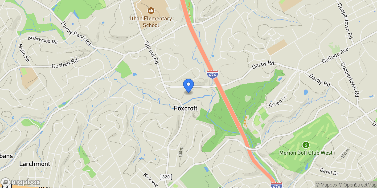 Map showing 3920 DARBY RD ROAD, BRYN MAWR, PA 19010, Bryn Mawr, Pennsylvania, United States.