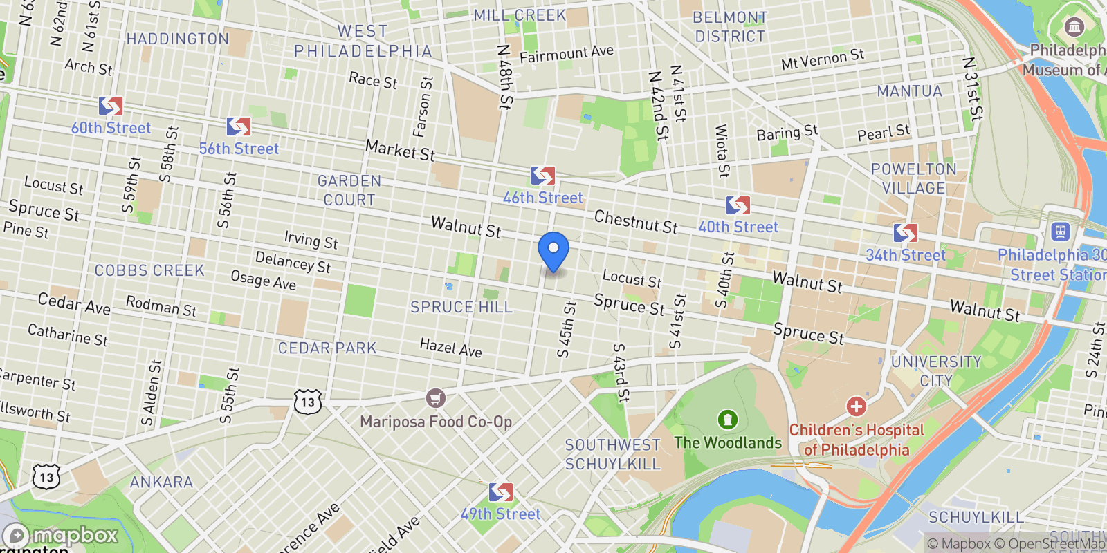 Map showing 236 S MELVILLE ST STREET, PHILADELPHIA, PA 19139, Philadelphia, Pennsylvania, United States.