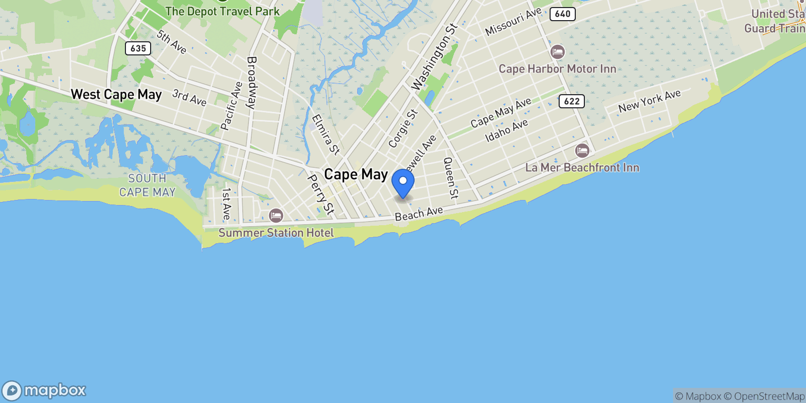 Map showing 106 HOWARD ST STREET, CAPE MAY, NJ 08204, Cape May, New Jersey, United States.