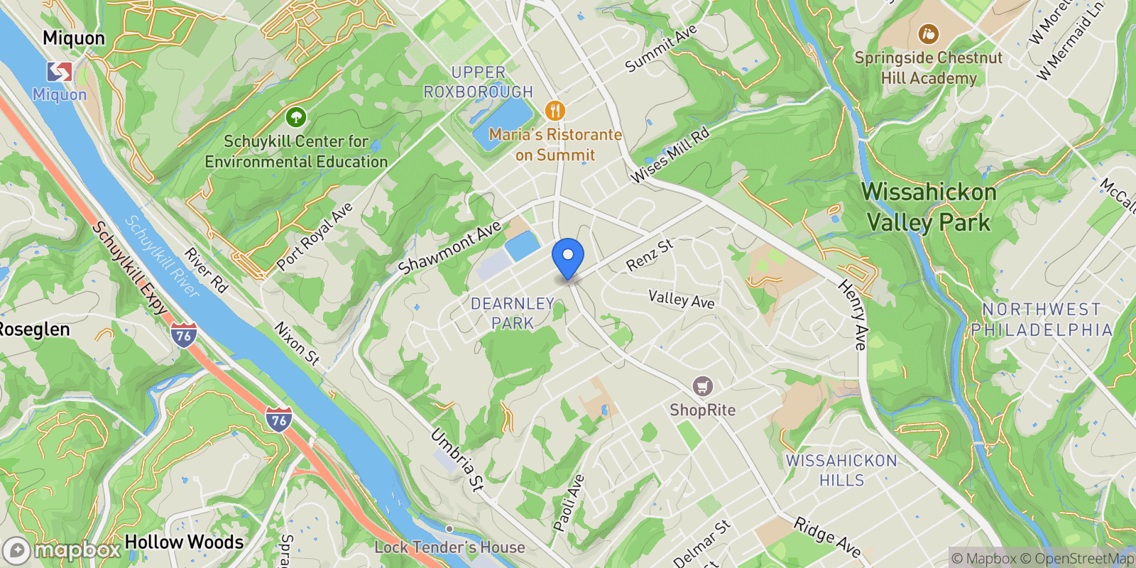 Map showing WIGARD RESERVE #304, PHILADELPHIA, PA 19128, Philadelphia, Pennsylvania, United States.