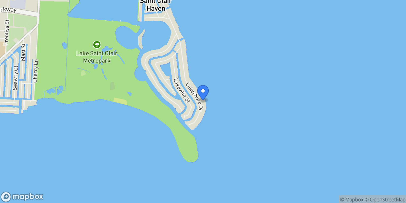 Map showing 37580 Lakeshore, Harrison Twp, MI 48045, St. Clair Shores, Michigan, United States.