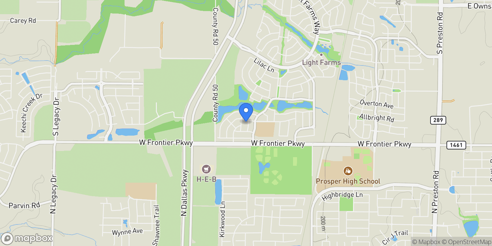 Map showing 4405 Rosedale Street, Prosper, Texas, United States.