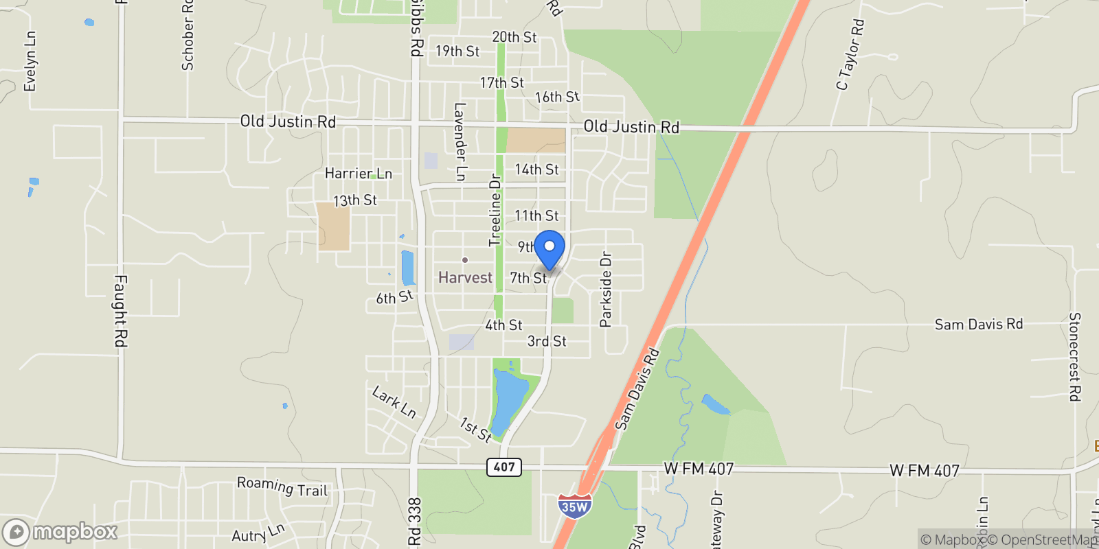 Map showing 1100 7th Street, Lantana, Texas, United States.