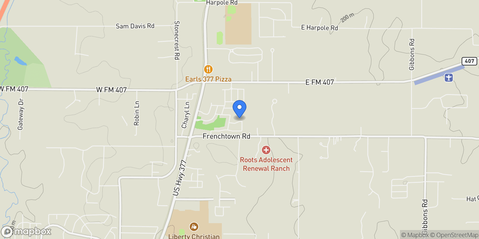 Map showing 311 Misty Lane, Lantana, Texas, United States.