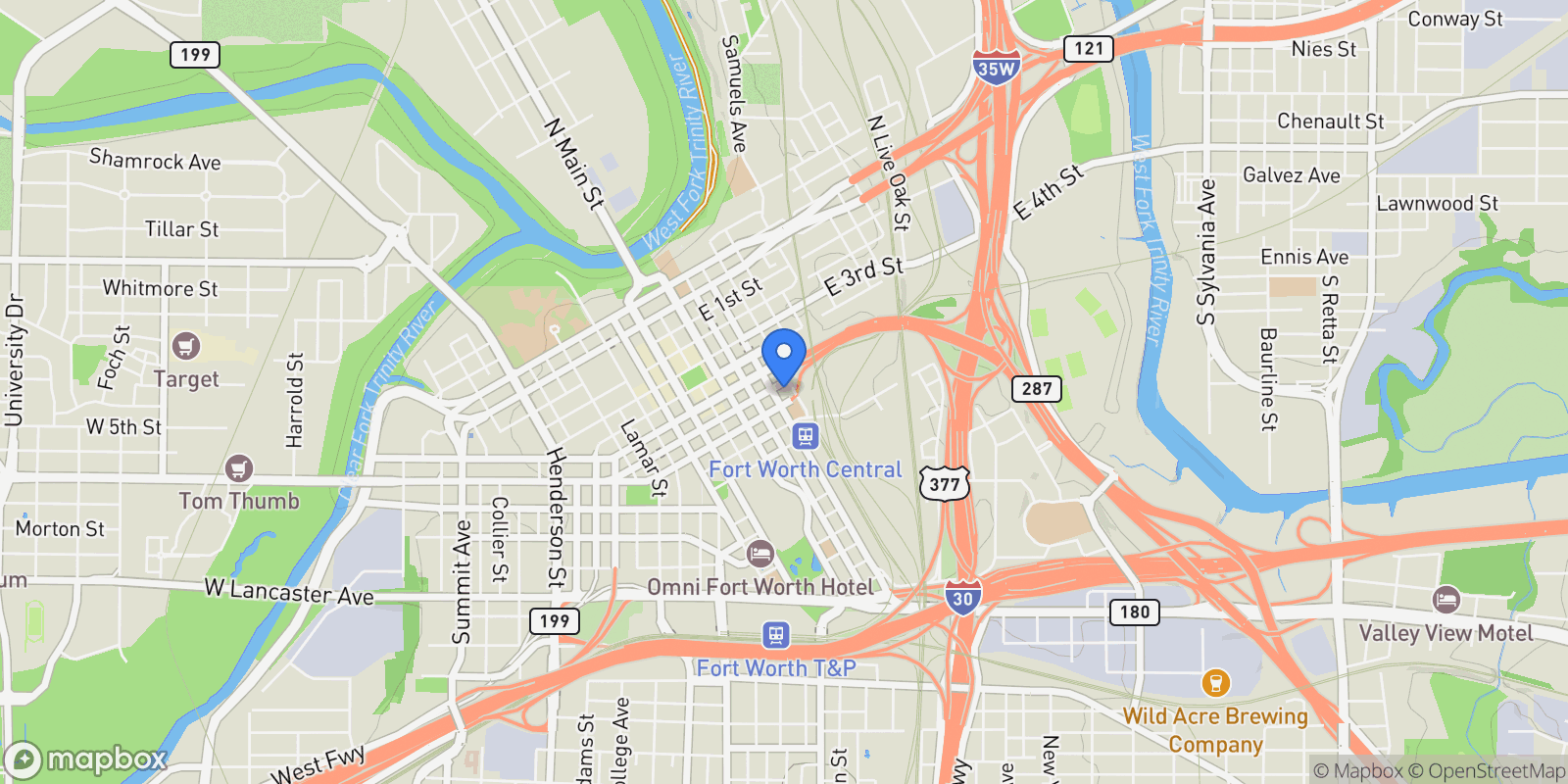 Map showing 412 E 6th Street, Fort Worth, Texas, United States.