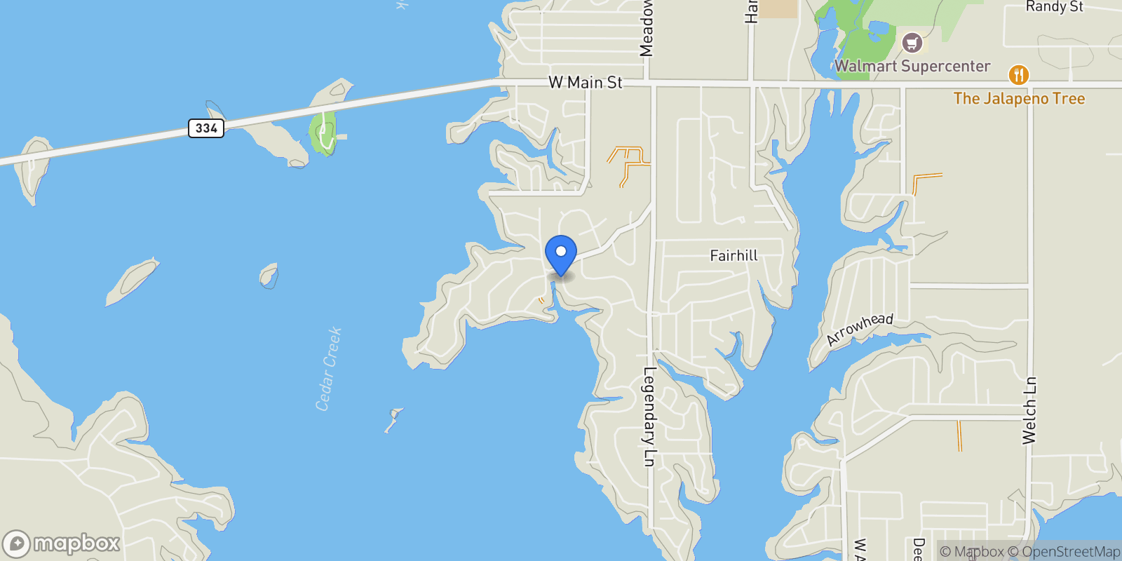 Map showing 109 Autumn Wood Trail, Gun Barrel City, Texas, United States.