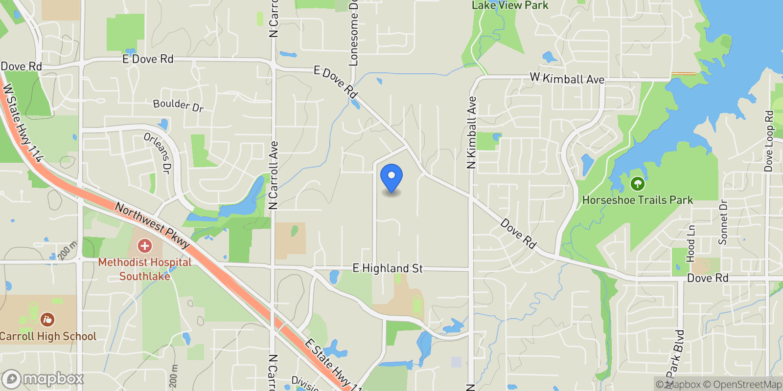 Map showing 1459 Sunshine Lane, Grapevine, Texas, United States.
