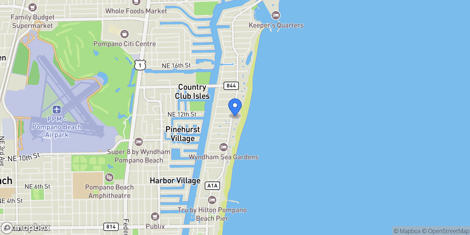 Map showing 900 N Ocean Boulevard, Hillsboro Beach, Florida, United States.