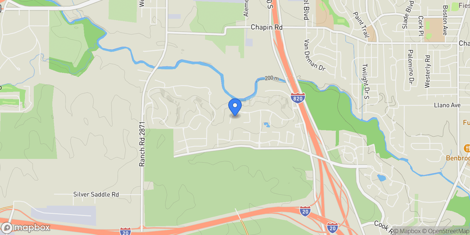 Map showing 9553 Bella Terra Drive, Fort Worth, Texas, United States.