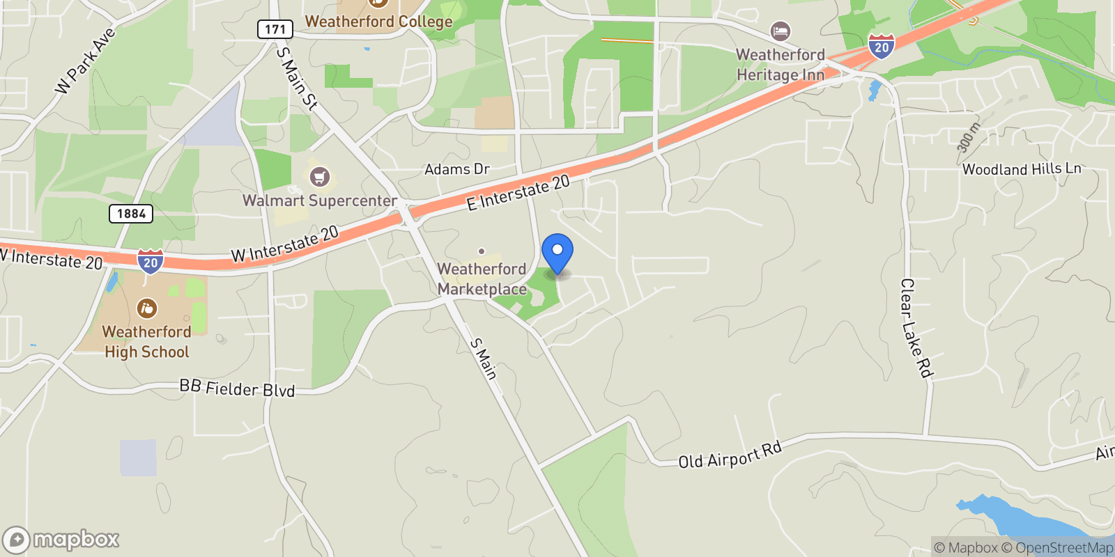 Map showing 2008 Vaquero Drive, Weatherford, Texas, United States.