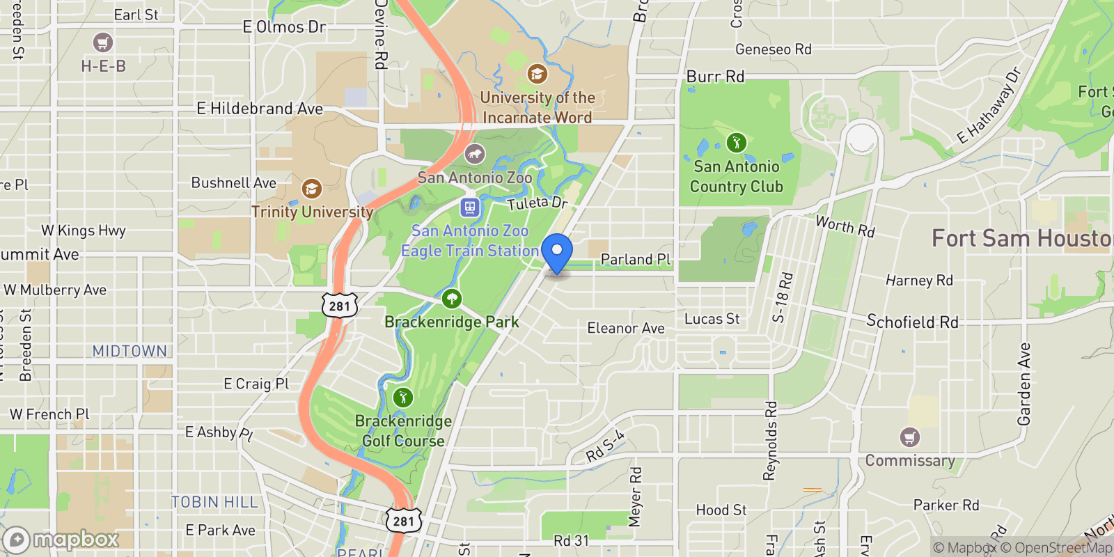 Map showing 118 Funston Pl, San Antonio, Texas, United States.