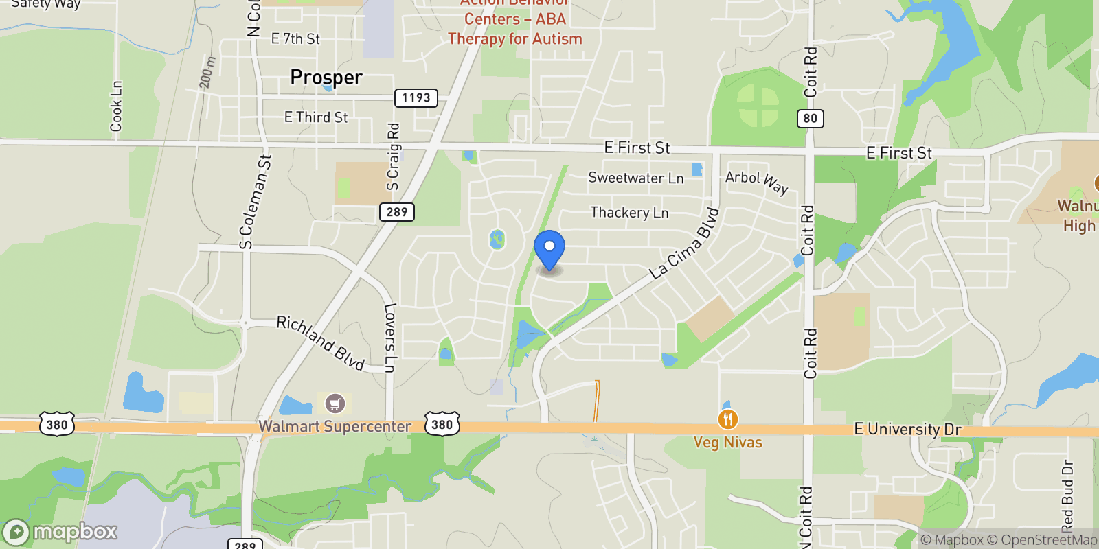 Map showing 1011 Three Rivers Drive, Prosper, Texas, United States.
