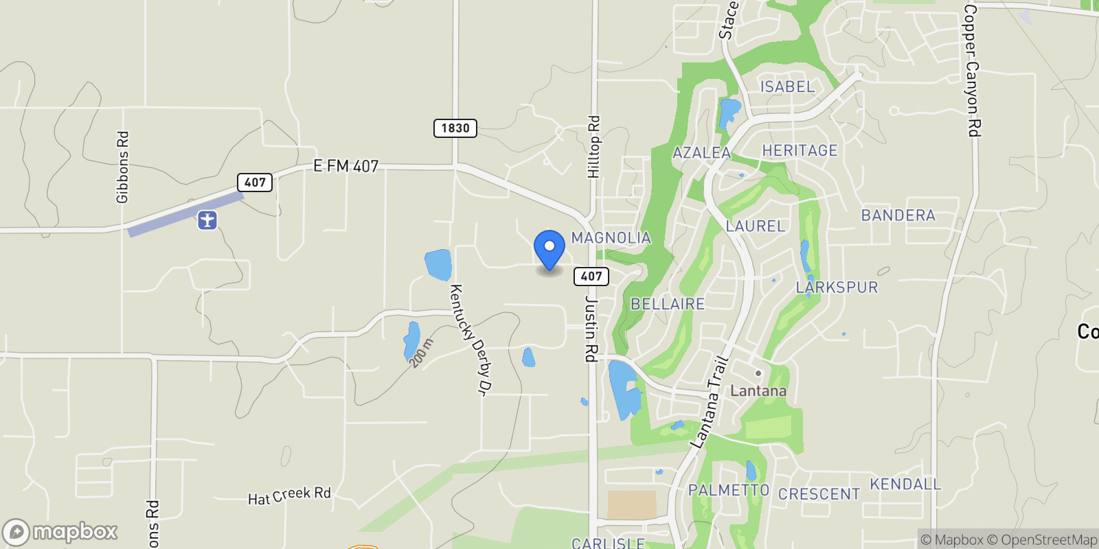 Map showing 1410 Clydesdale Road, Lantana, Texas, United States.