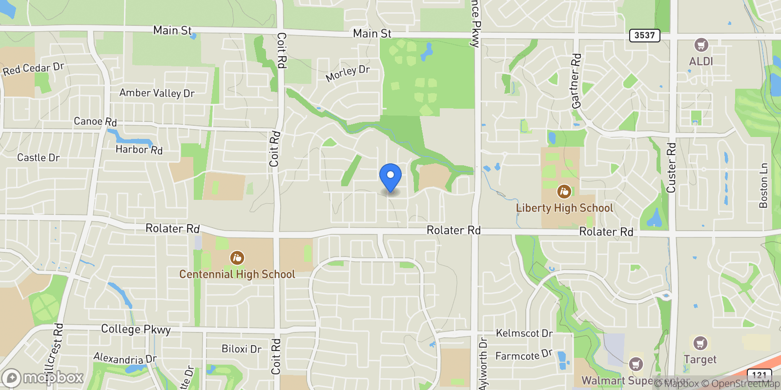 Map showing 13714 Countrybrook Drive, Frisco, Texas, United States.