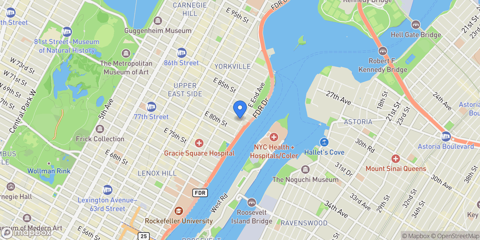 Map showing East End River House, 50 E END AVE, New York, New York, United States.