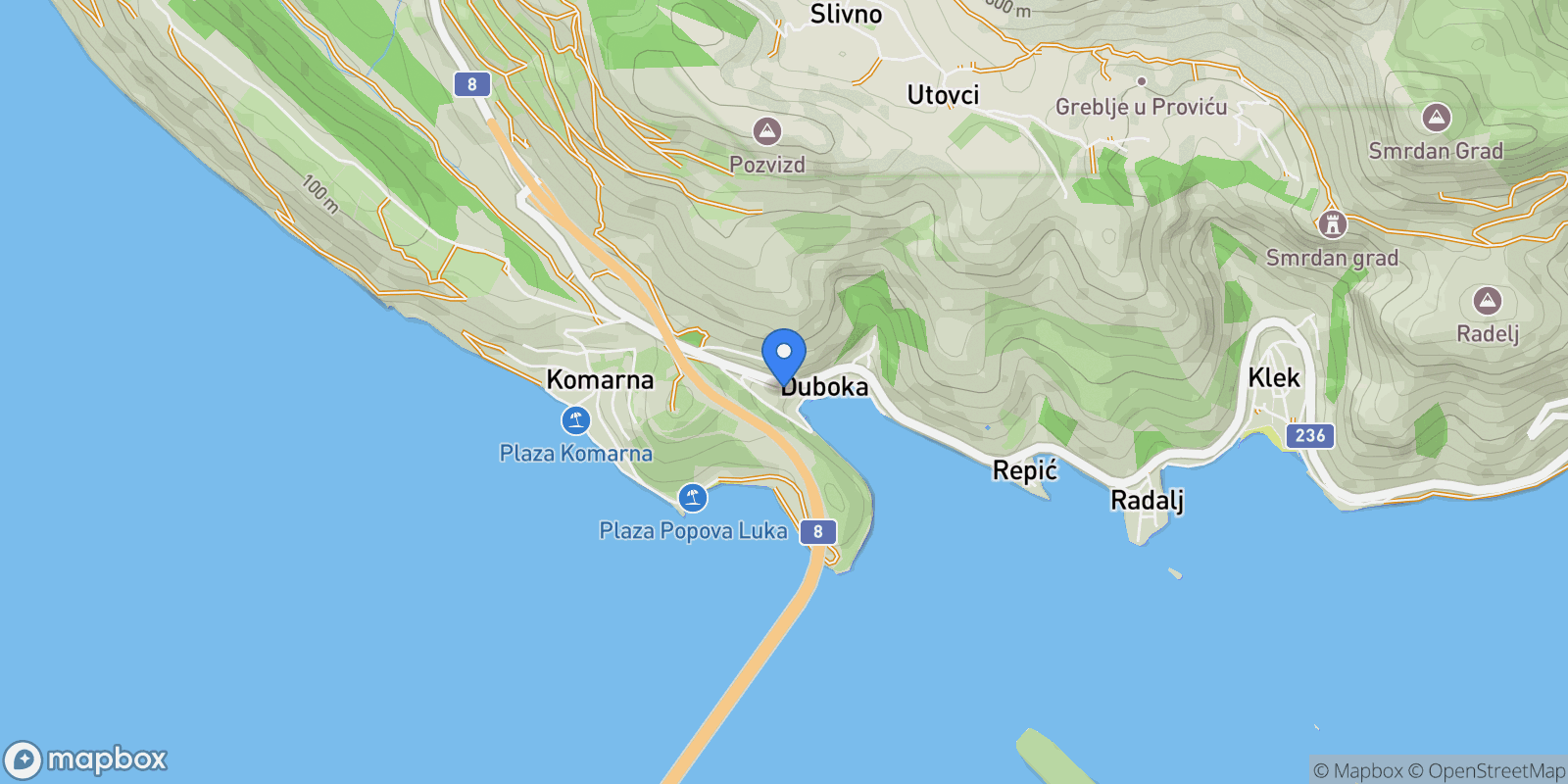Map showing 20356, Duboka, Slivno, Croatia, Duboka, Slivno, Dubrovnik-Neretva County, Croatia.