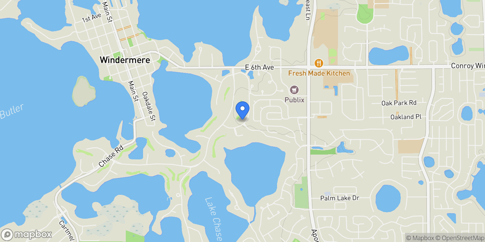 Map showing 5199 Latrobe Drive, Windermere, FL 34786, Lake Butler, Florida, United States.