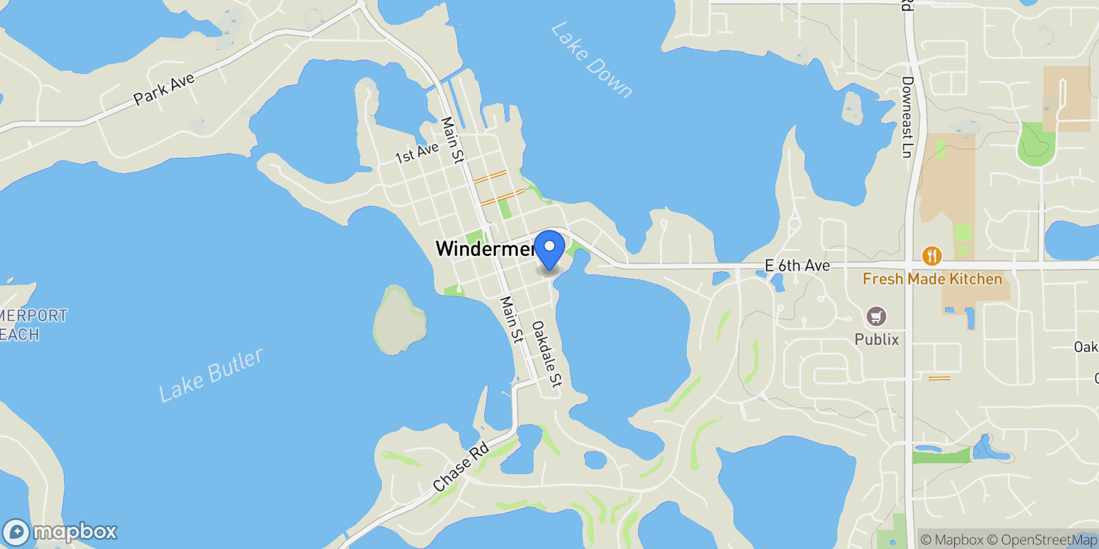 Map showing 311 E 8th Avenue, Windermere, FL 34786, Lake Butler, Florida, United States.