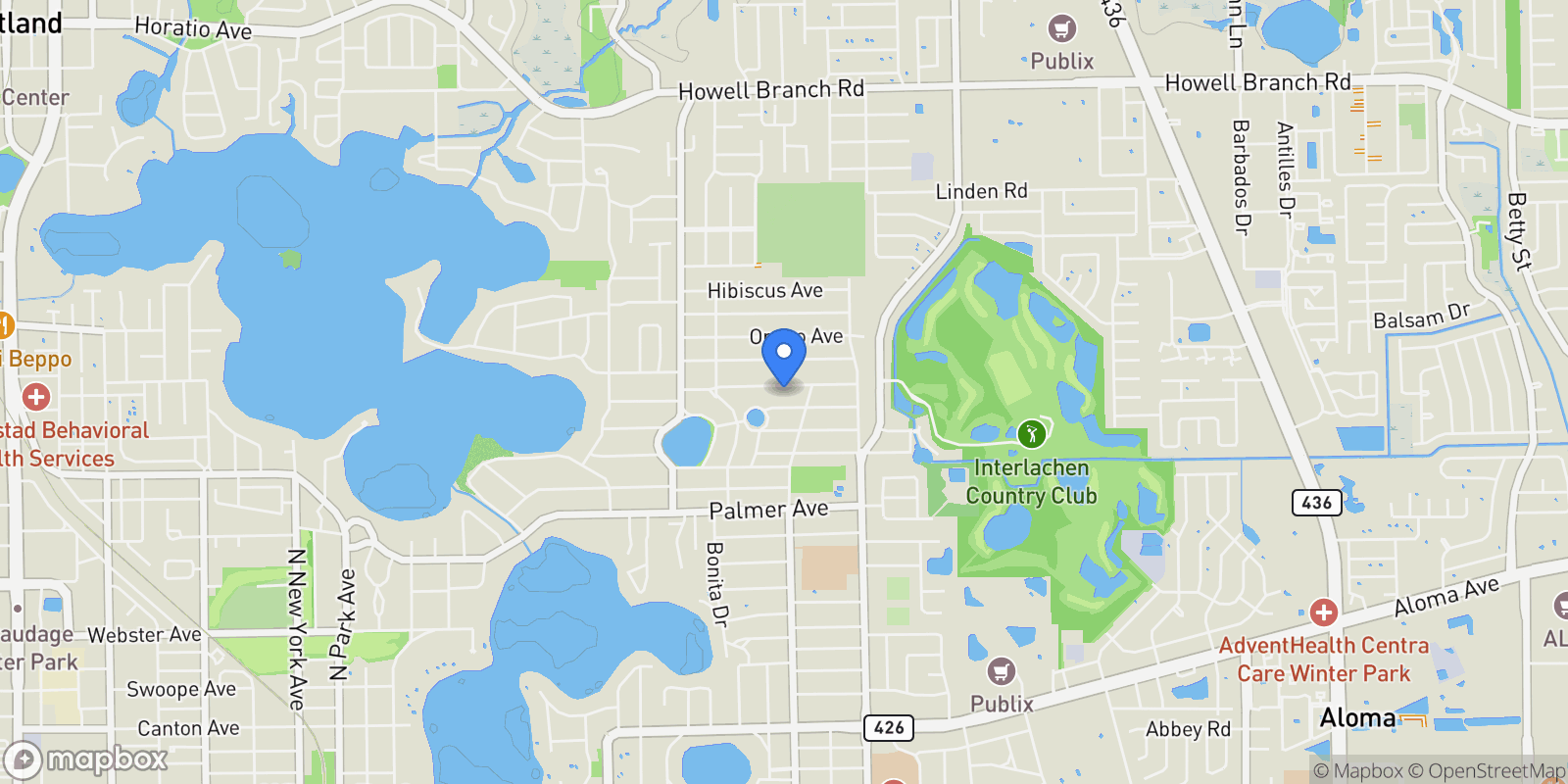 Map showing 1630 Chestnut Avenue, Winter Park, FL 32789, Winter Park, Florida, United States.