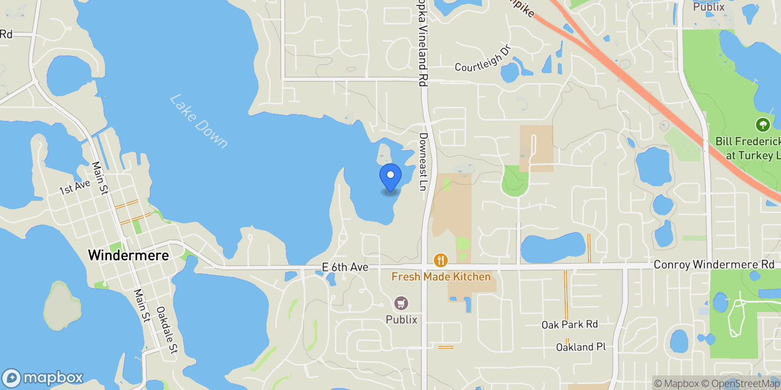 Map showing 4226 Downeast Lane, Windermere, FL 34786, Orlando, Florida, United States.