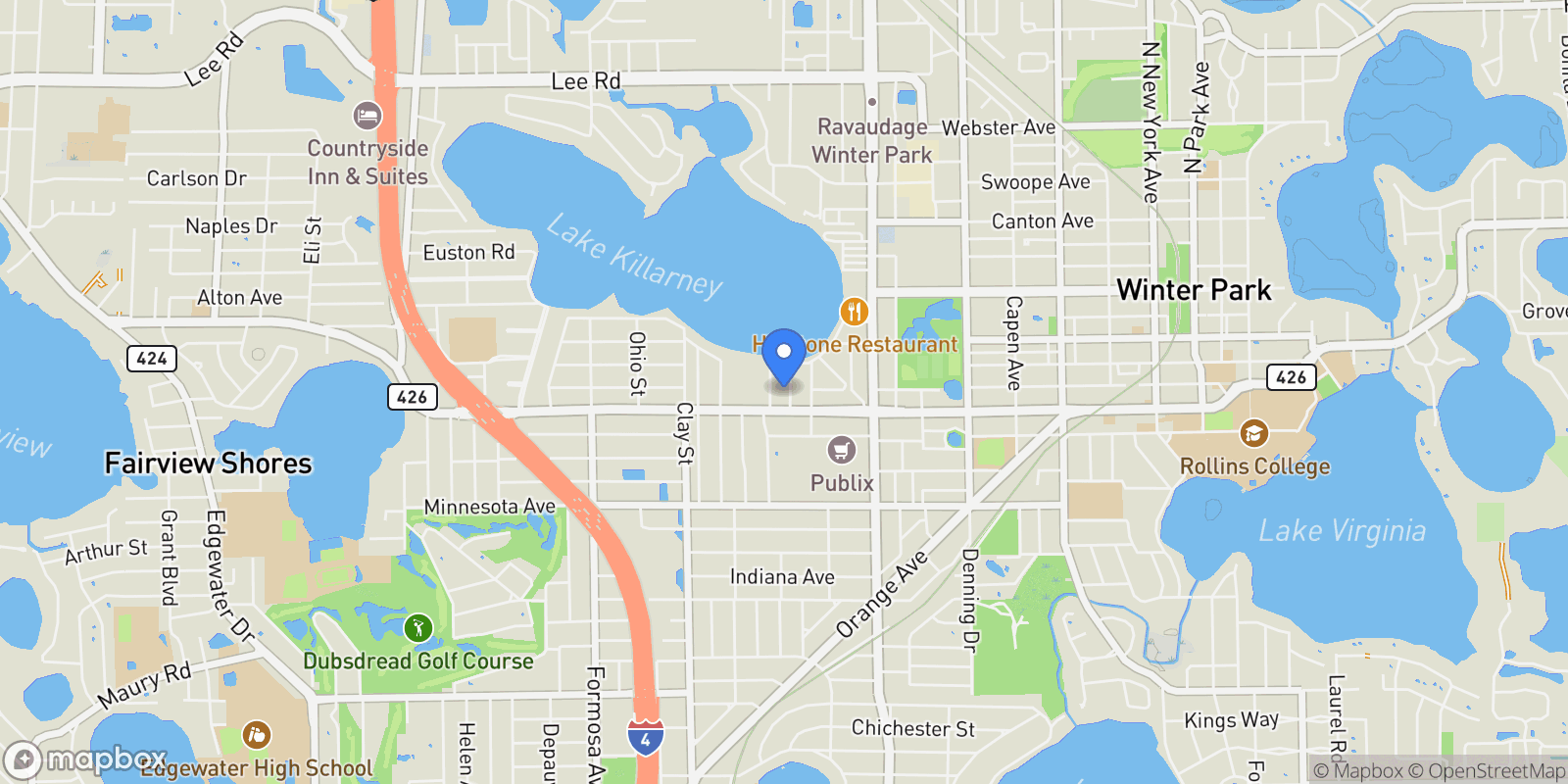Map showing 501 Lakeview Avenue, Winter Park, FL 32789, Winter Park, Florida, United States.