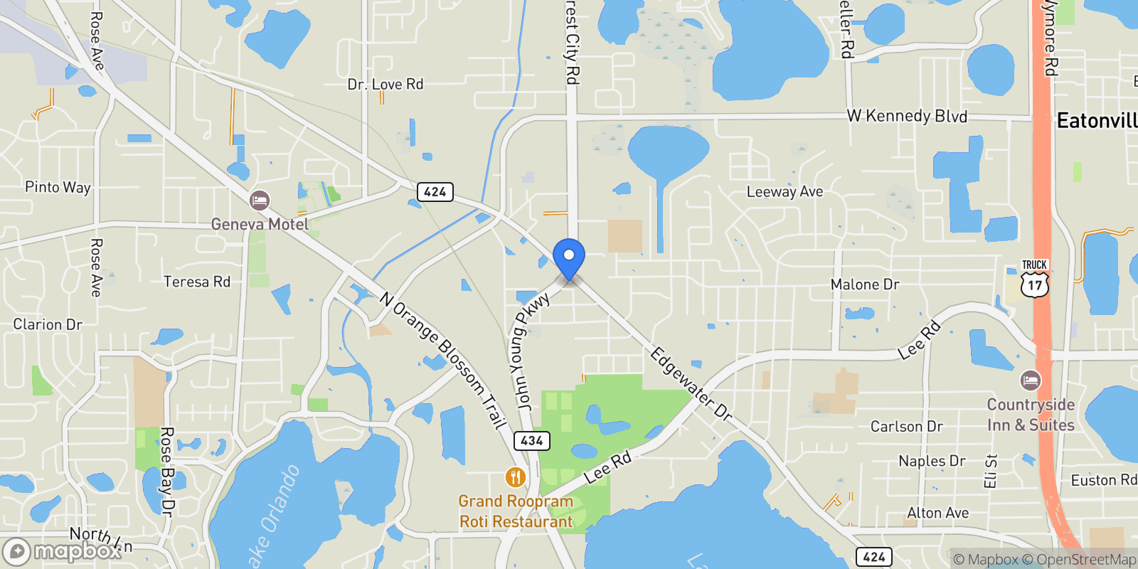 Map showing 5750 Edgewater Drive, Orlando, FL 32810, Orlando, Florida, United States.