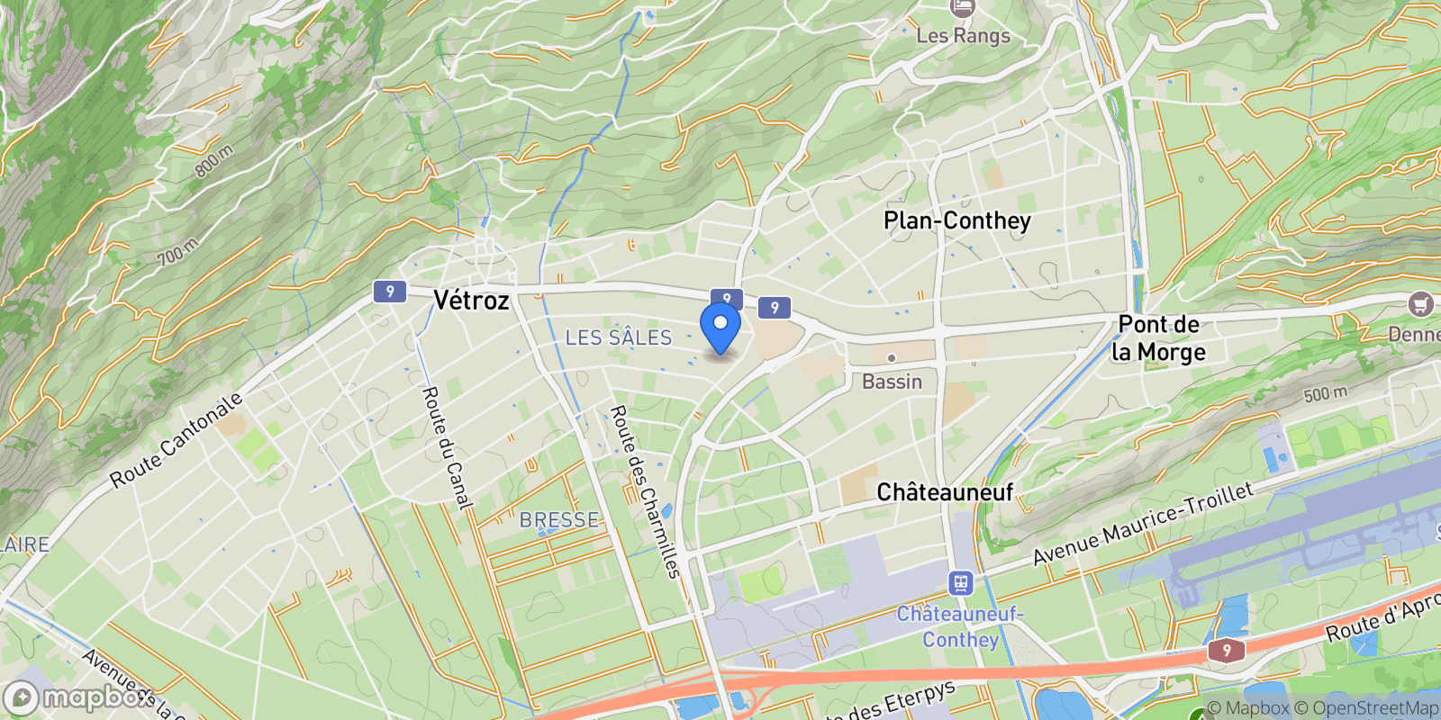 Map showing Vétroz, Valais, Switzerland.