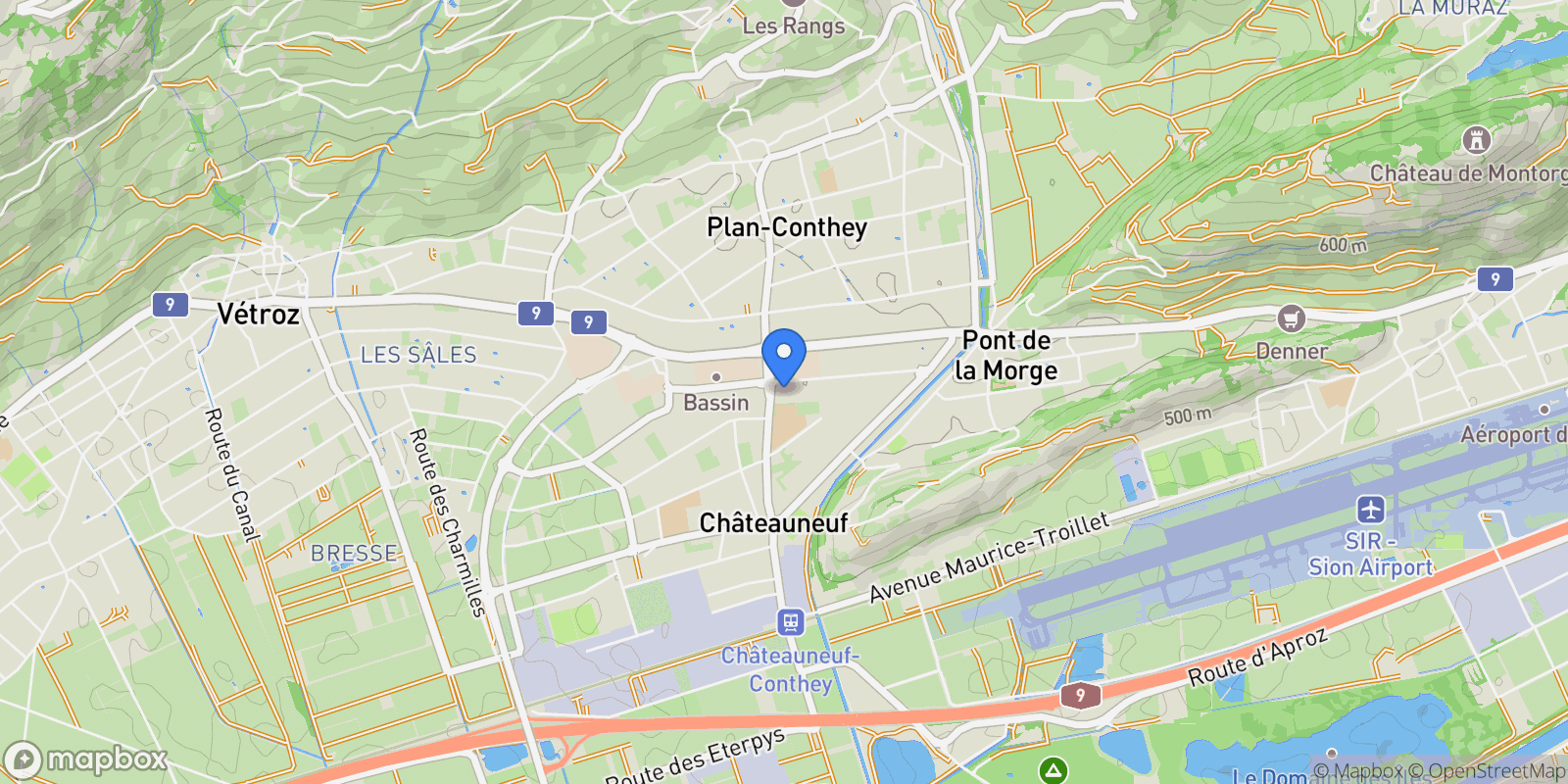 Map showing Conthey, Valais, Switzerland.