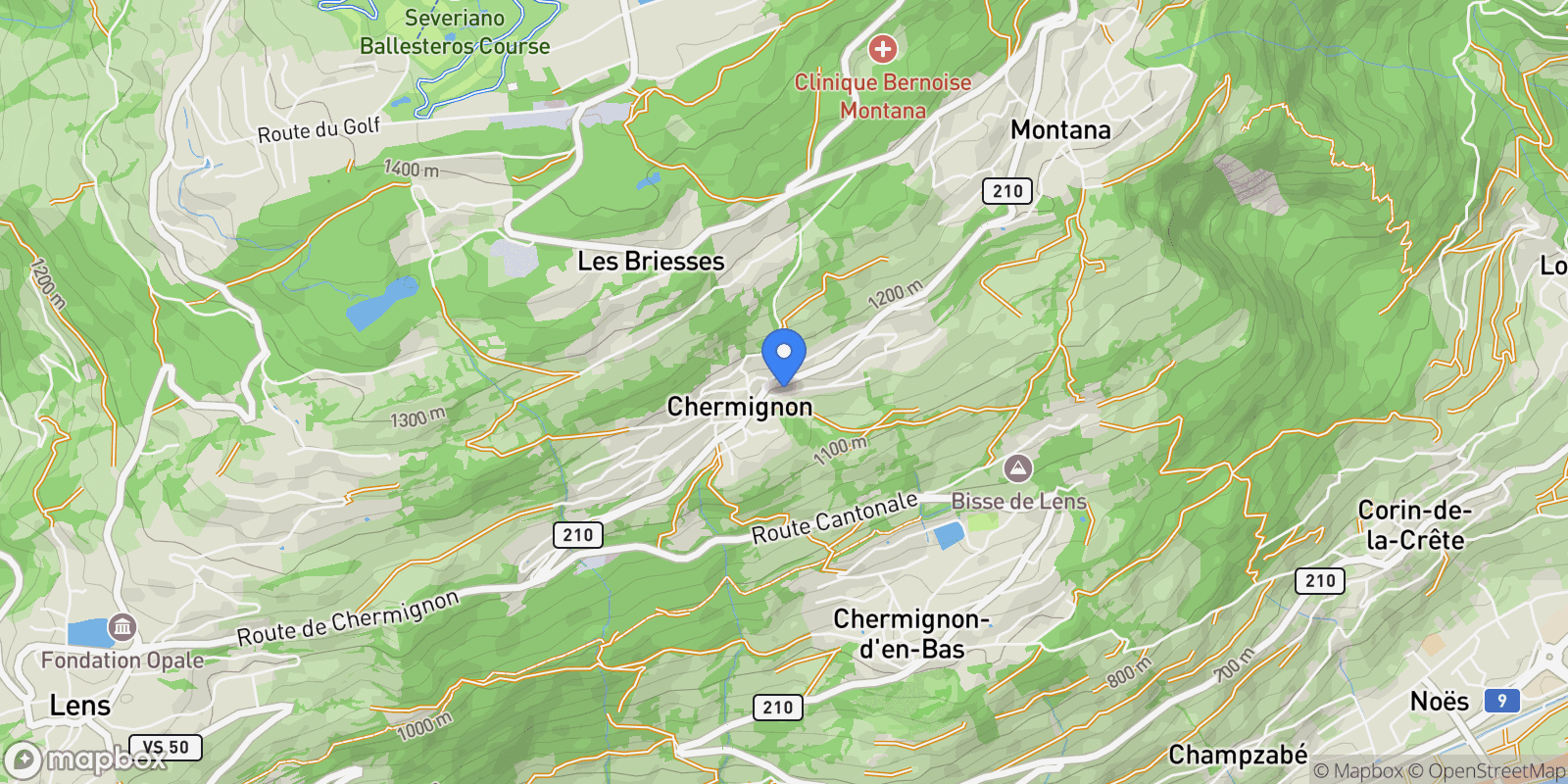 Map showing Crans-Montana, Valais, Switzerland.