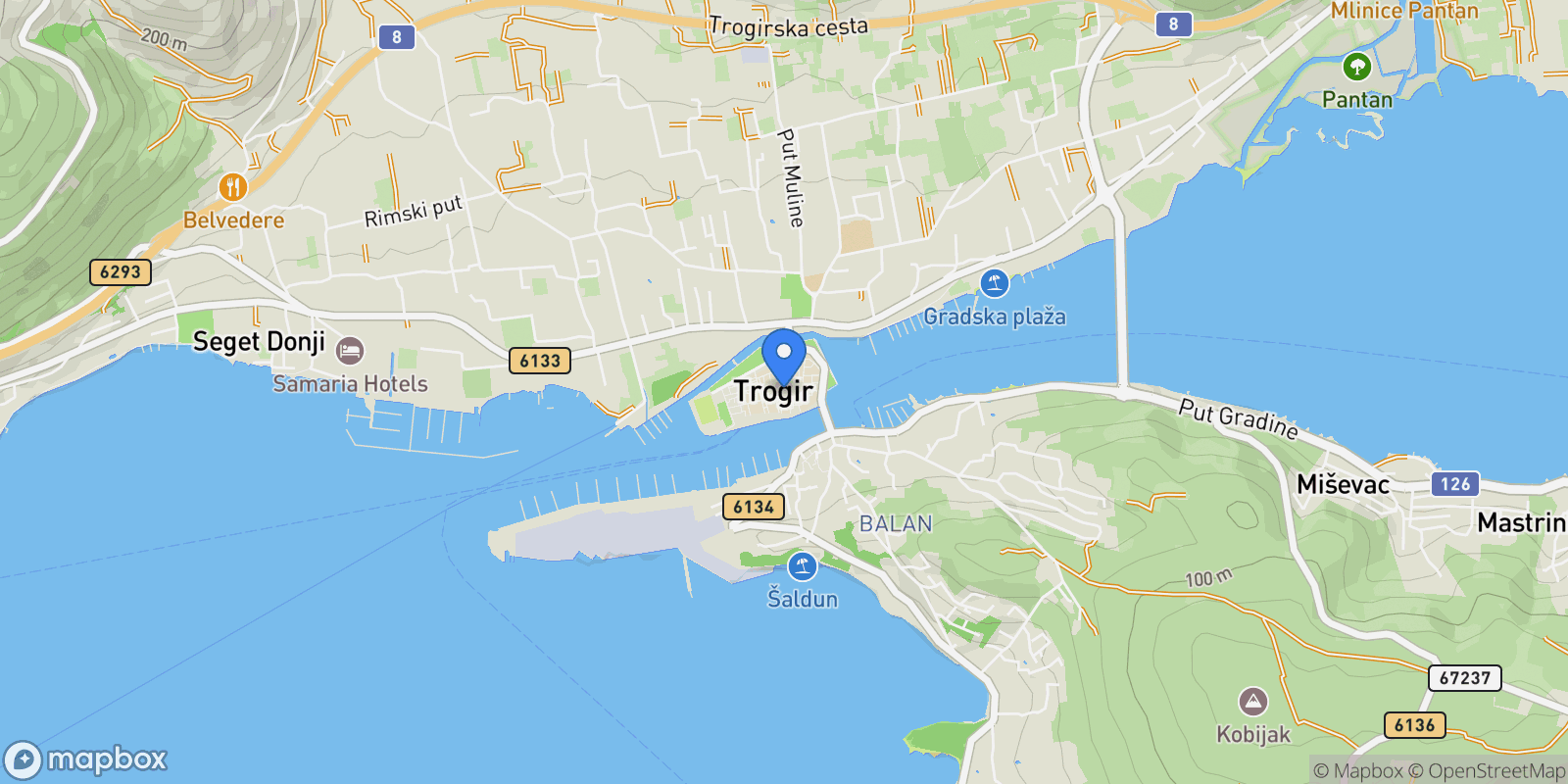 Map showing Trogir, Croatia, Trogir, Split-Dalmatia County, Croatia.