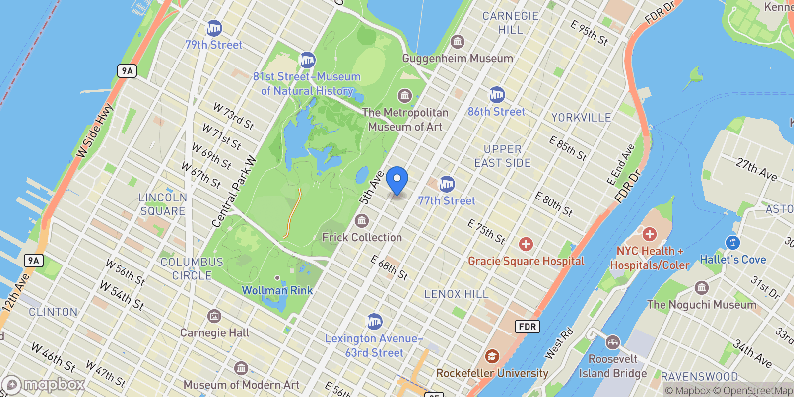 Map showing 32 E 74TH ST, New York, New York, United States.