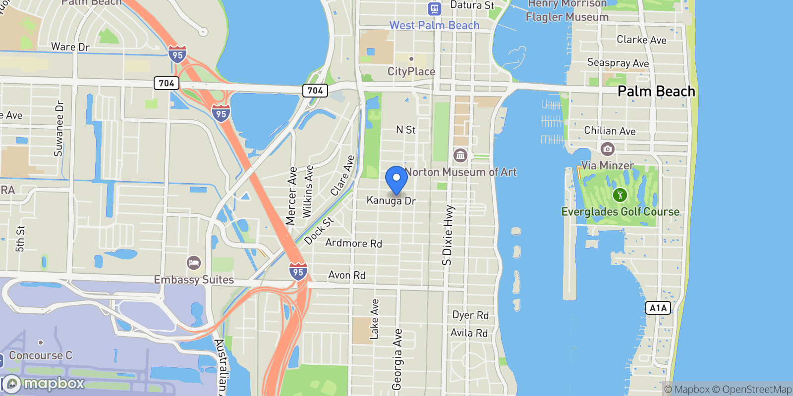 Map showing 707 Kanuga Drive, West Palm Beach, Florida, United States.