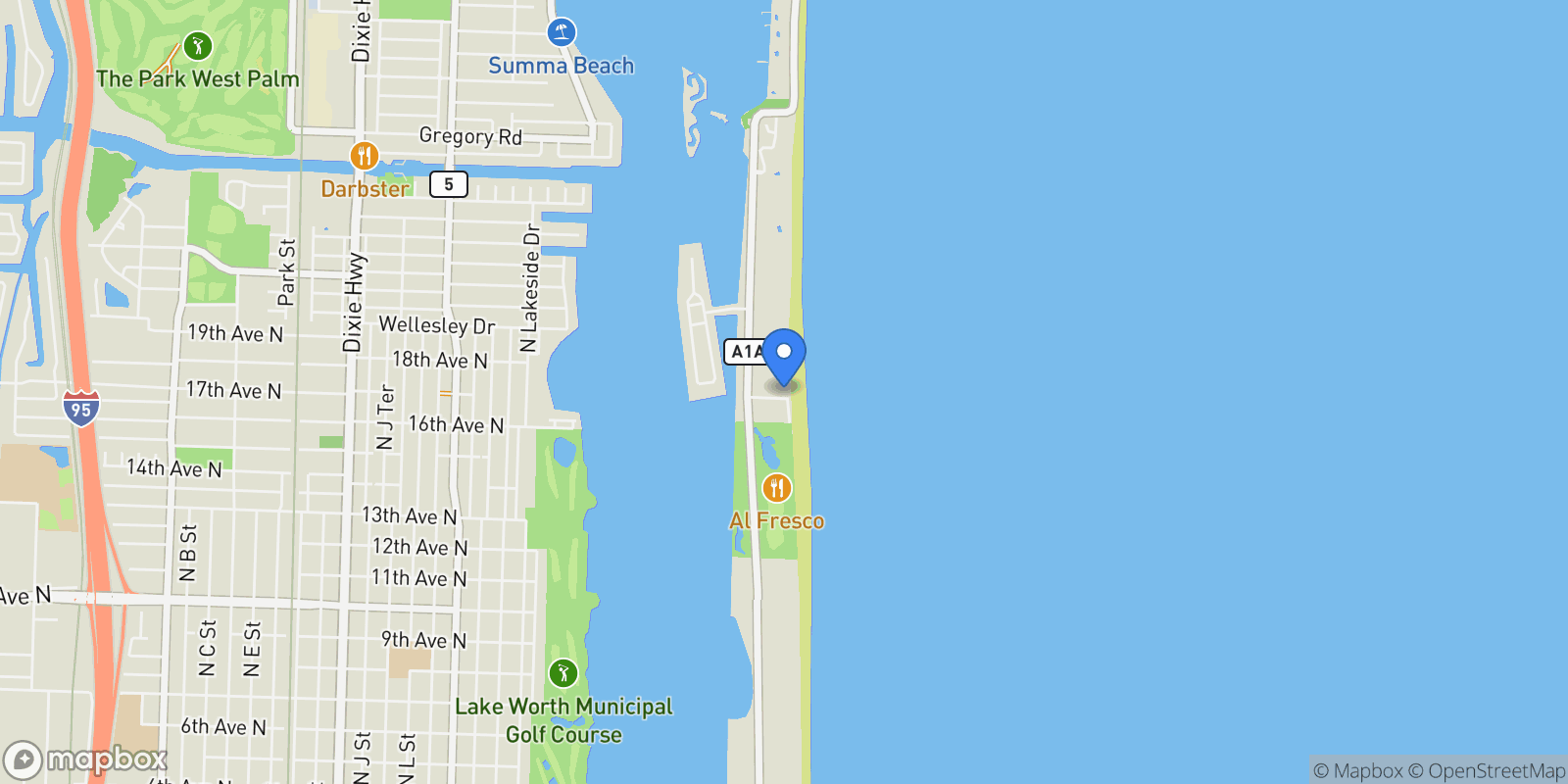 Map showing 2315 S Ocean Boulevard, Palm Beach, Florida, United States.