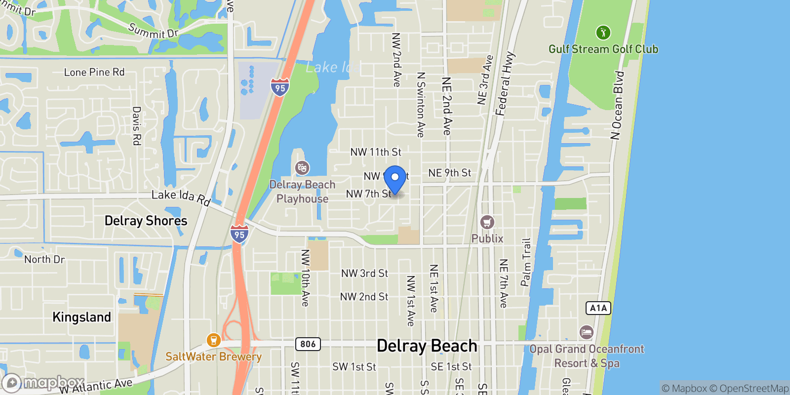 Map showing 202 NW 7th St, Delray Beach, Florida, United States.