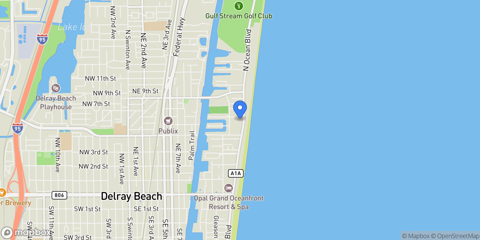 Map showing 526 N Ocean Boulevard, Delray Beach, Florida, United States.