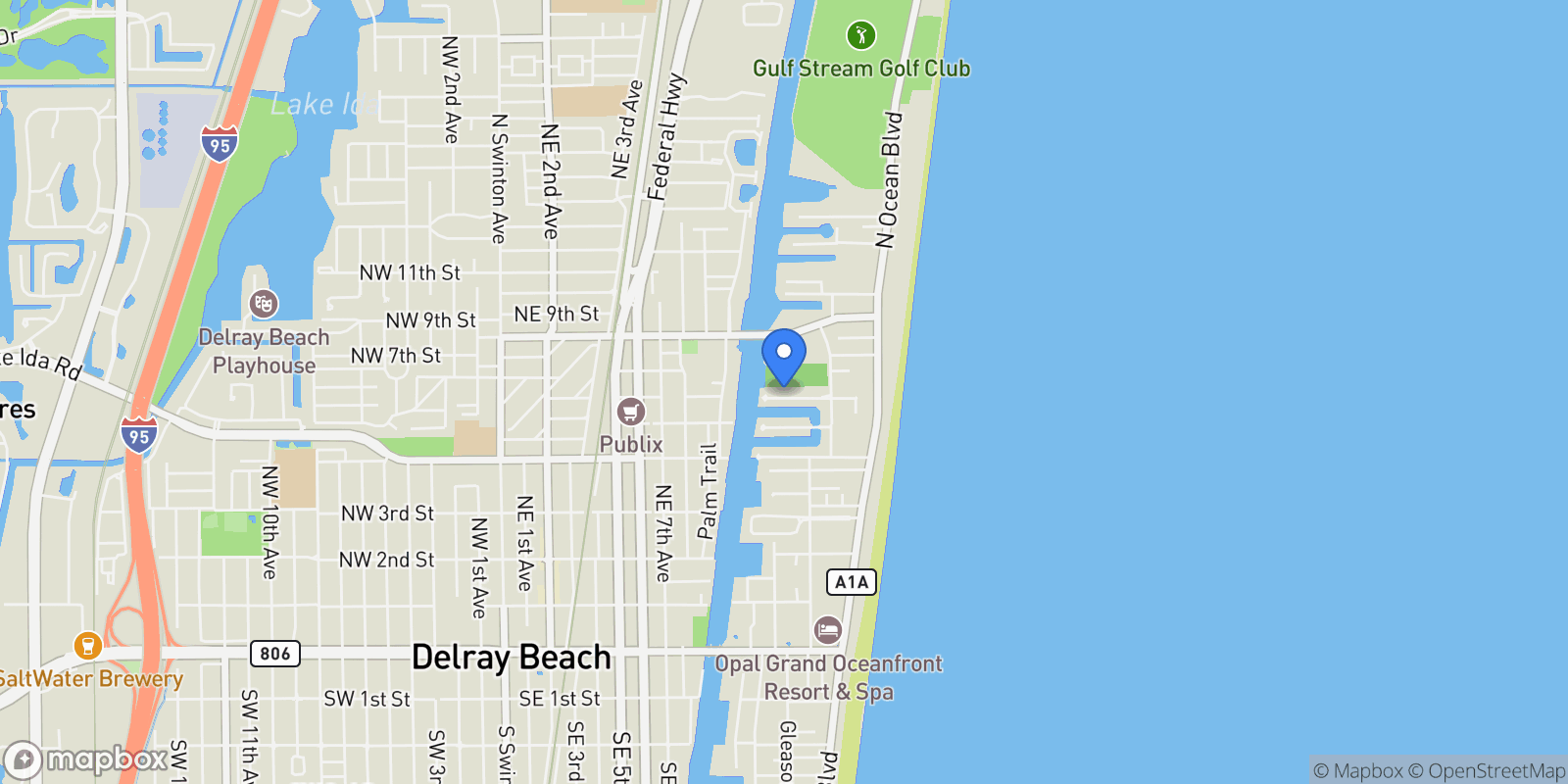 Map showing 1105 Harbor Drive, Delray Beach, Florida, United States.