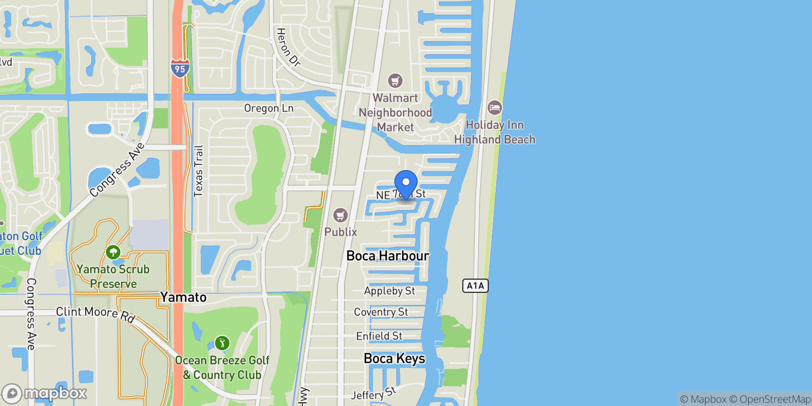 Map showing 839 NE Bay Isle Drive, Boca Raton, Florida, United States.