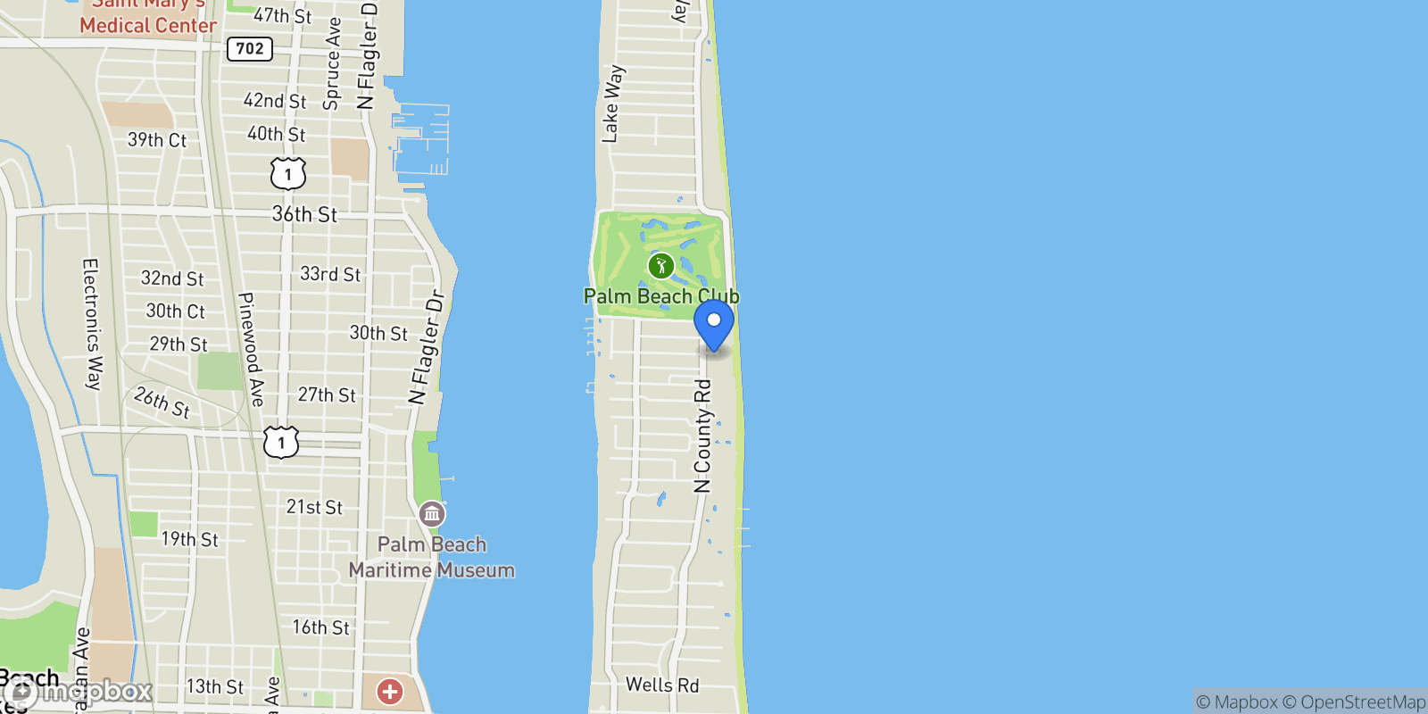 Map showing 123 Ocean Drive Ph G, Palm Beach, Florida, United States.
