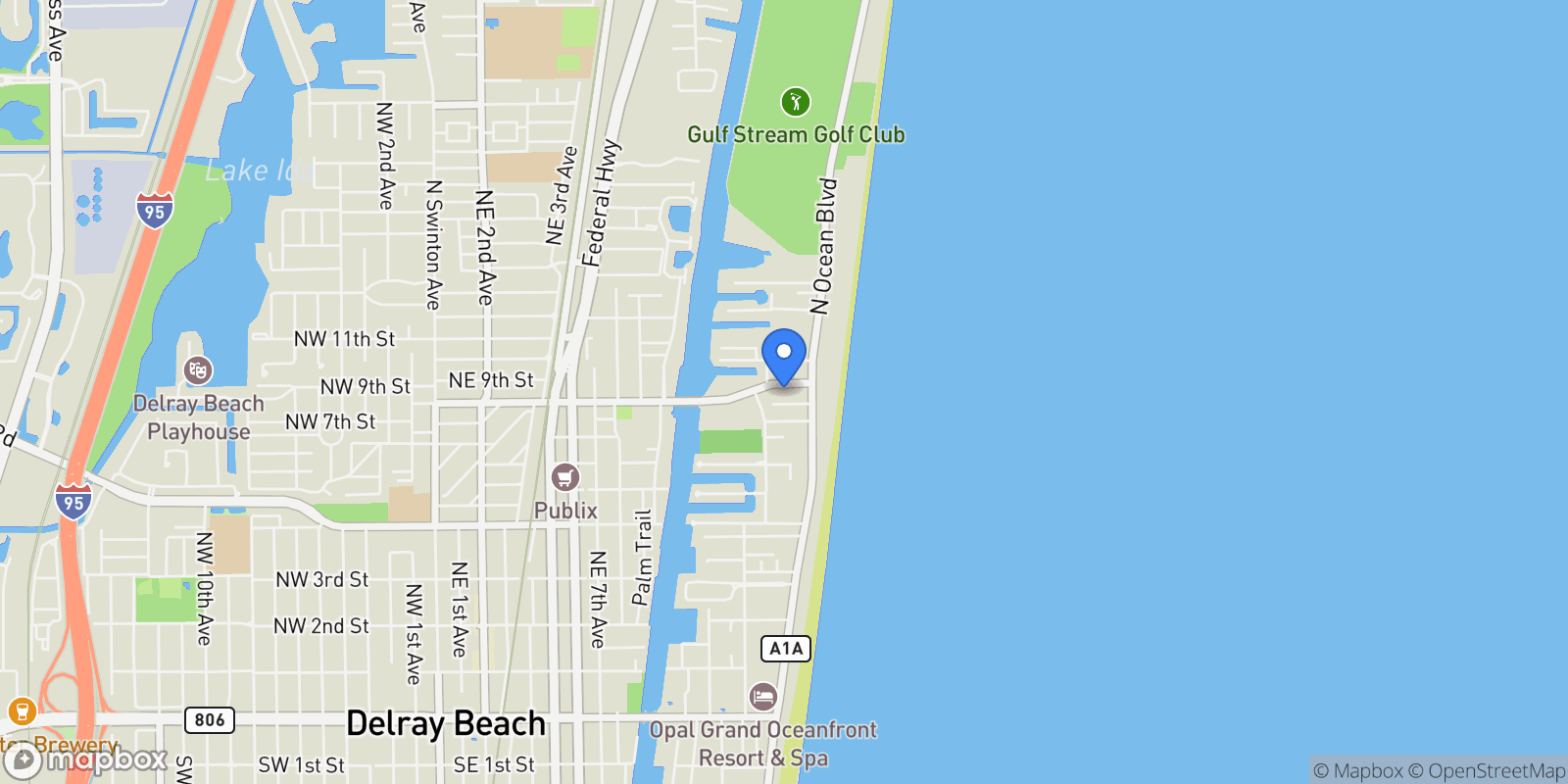 Map showing 1234 George Bush Boulevard, Delray Beach, Florida, United States.