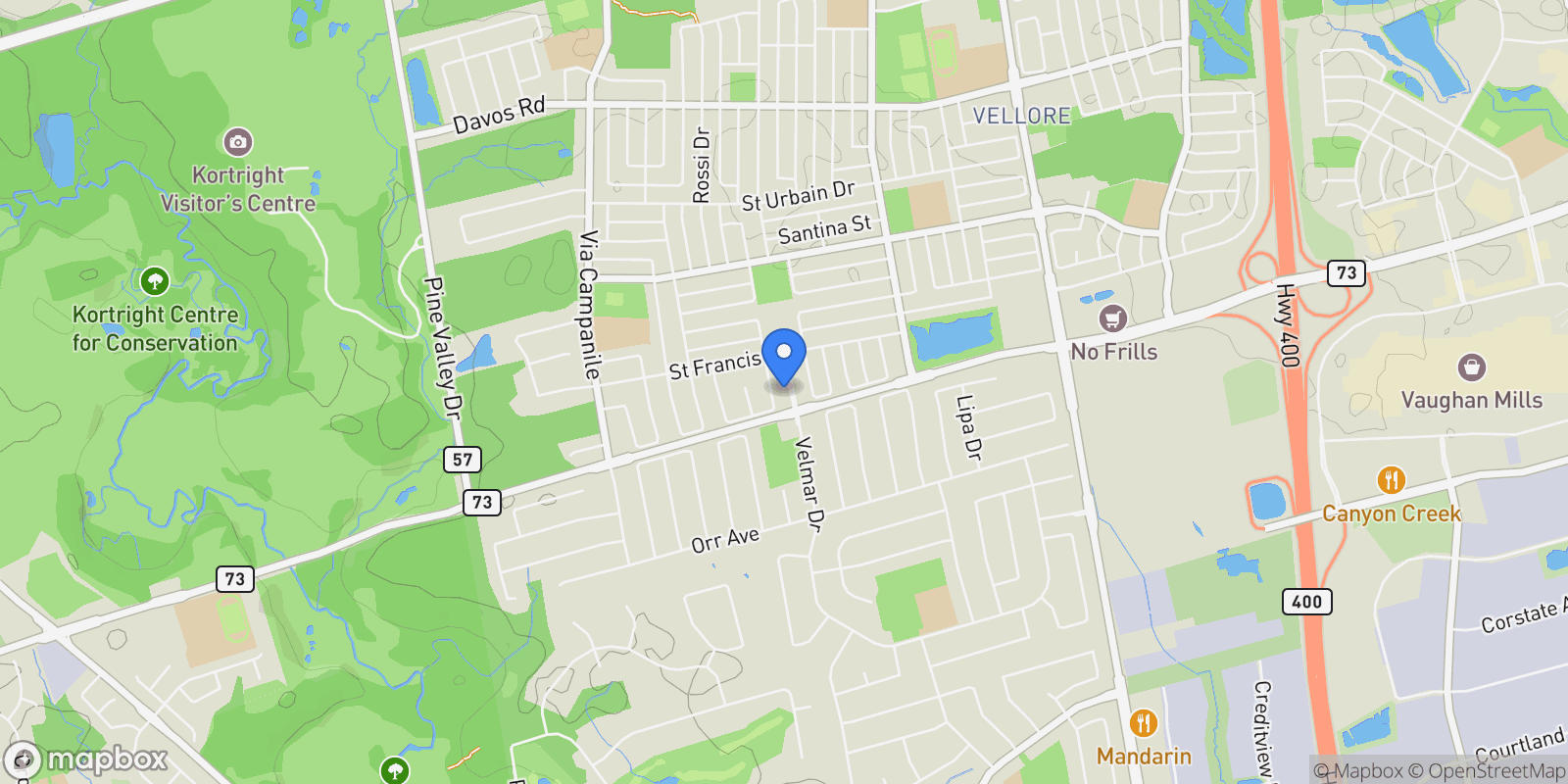 Map showing 16 Saint Clare Blvd, Vaughan, ON L4H 2A2, Vaughan, Ontario, Canada.